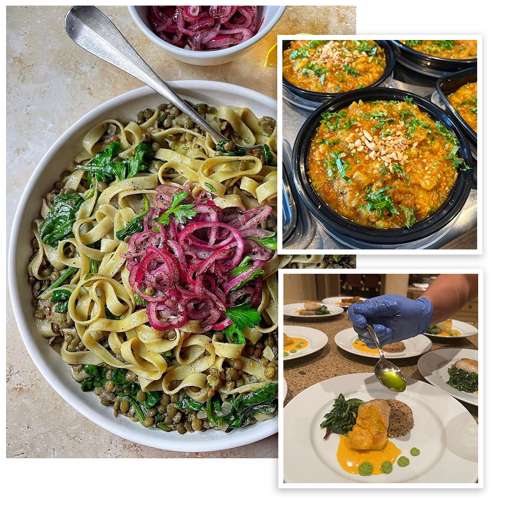 Plated dishes and meal preparation