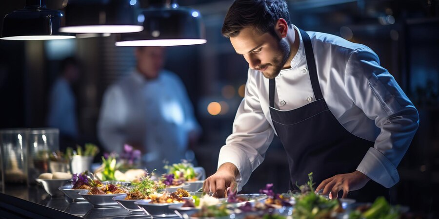Chef preparing food in a professional kitchen