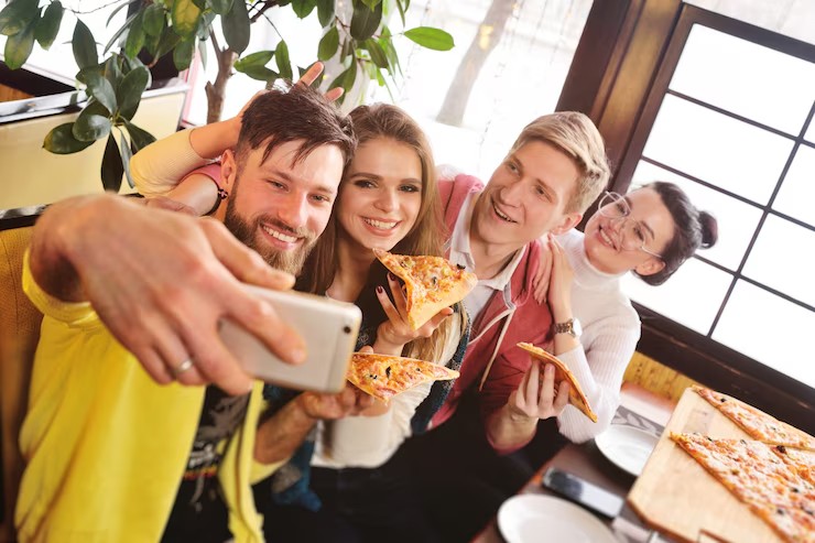 Guests enjoying food together at an event